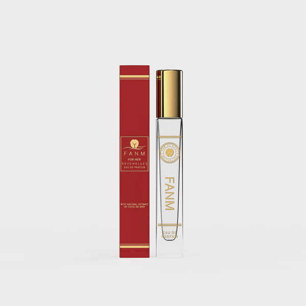 FANM For Her Seychelles Eau de Parfum with natural Coco de Mer extract, luxury fragrance in red box and glass bottle